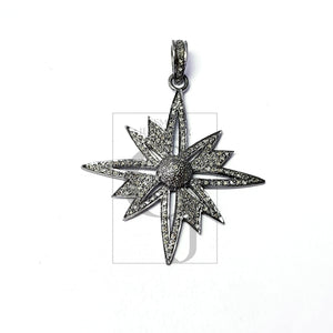 Beautiful Starburst Design Rosecut Pave Diamond Pendant 925 Sterling Silver Handmade Finish Diamond Pendant Jewelry