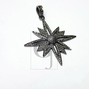 Beautiful Starburst Design Rosecut Pave Diamond Pendant 925 Sterling Silver Handmade Finish Diamond Pendant Jewelry