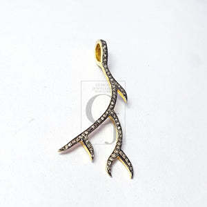 Beautiful Tree Branches Design Charm Pave Diamond Rosecut Pendant 925 Sterling Silver Pendant Handmade Diamond Pendant 40mm