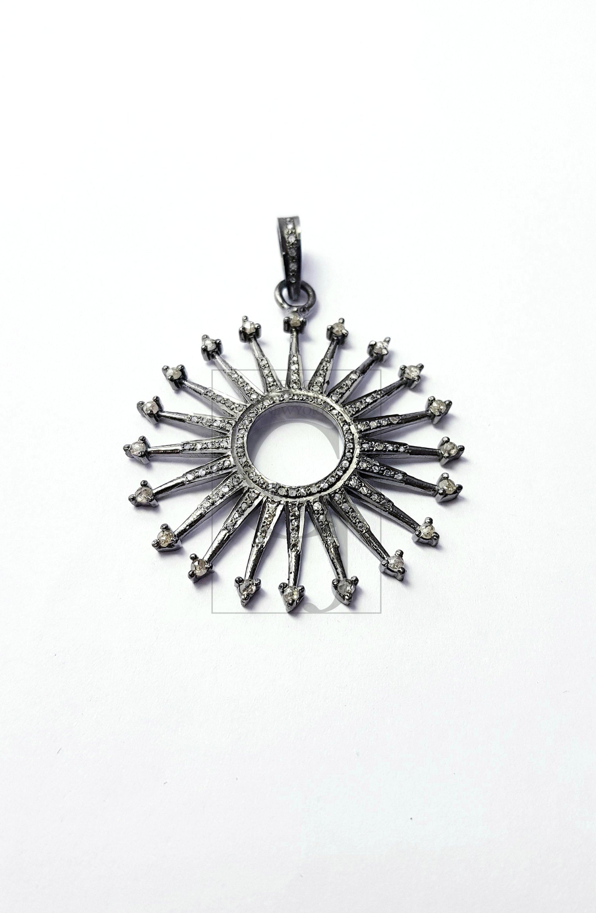 Sunburst design Rosecut pave diamond pendant 925 sterling silver handmade finish very beautiful stylish diamond pendant jewelry