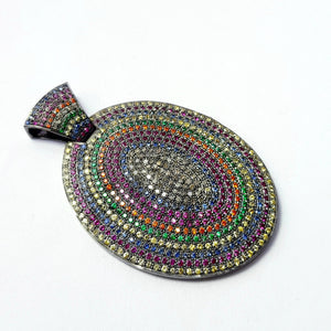One of kind Multi Color Pave Sapphire Designer Rosecut Pave Diamond Pendant 925 Sterling Silver Handmade Finish Diamond Jewelry Pendant