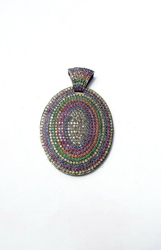 One of kind Multi Color Pave Sapphire Designer Rosecut Pave Diamond Pendant 925 Sterling Silver Handmade Finish Diamond Jewelry Pendant