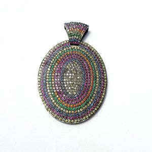 One of kind Multi Color Pave Sapphire Designer Rosecut Pave Diamond Pendant 925 Sterling Silver Handmade Finish Diamond Jewelry Pendant