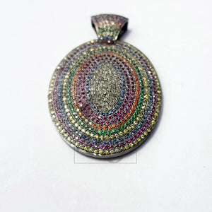 One of kind Multi Color Pave Sapphire Designer Rosecut Pave Diamond Pendant 925 Sterling Silver Handmade Finish Diamond Jewelry Pendant