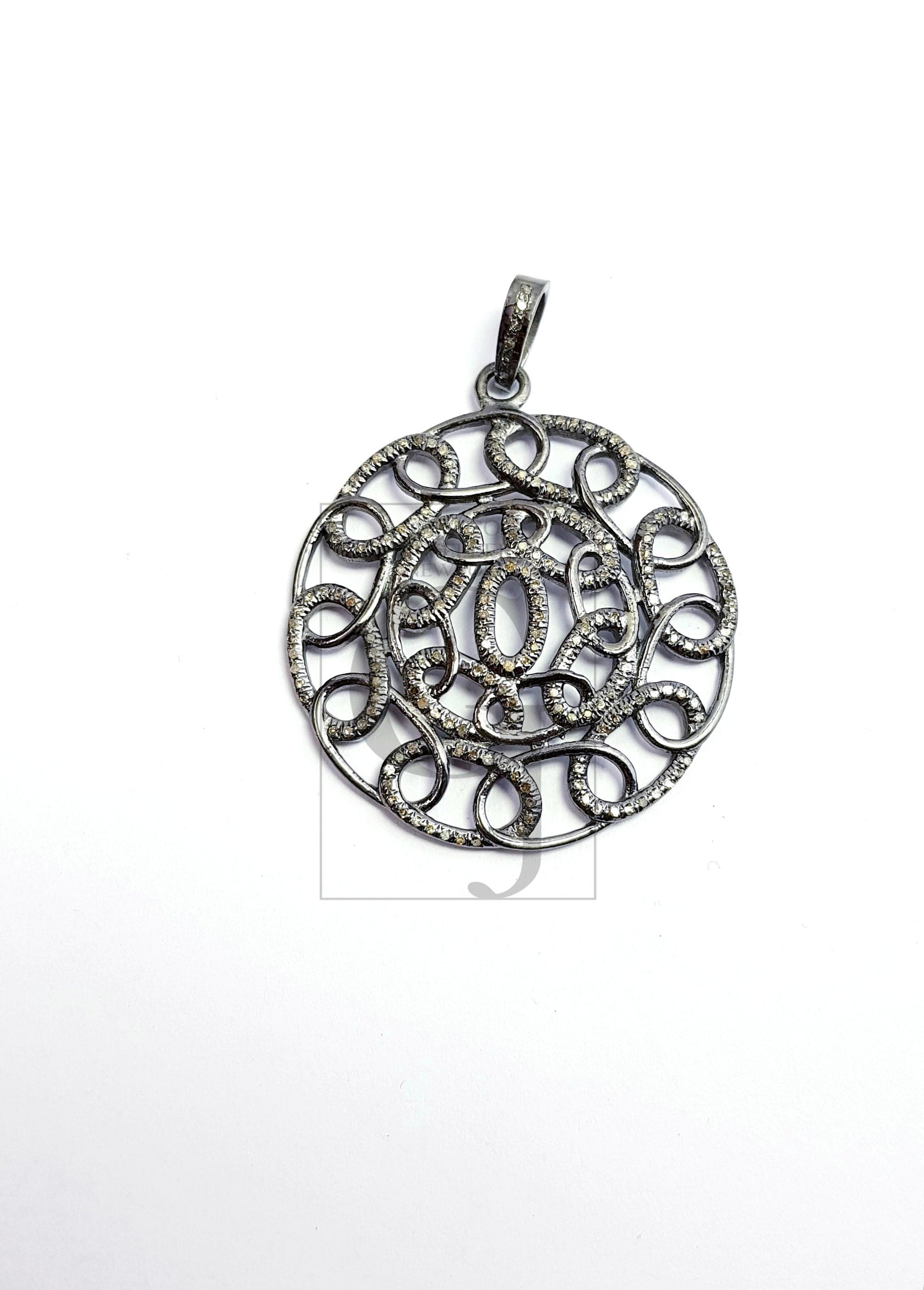 Antique look greek pendant designer Rosecut pave diamond pendant 925 sterling silver handmade finish circle shaped diamond pendant jewelry