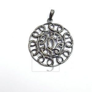 Antique look greek pendant designer Rosecut pave diamond pendant 925 sterling silver handmade finish circle shaped diamond pendant jewelry