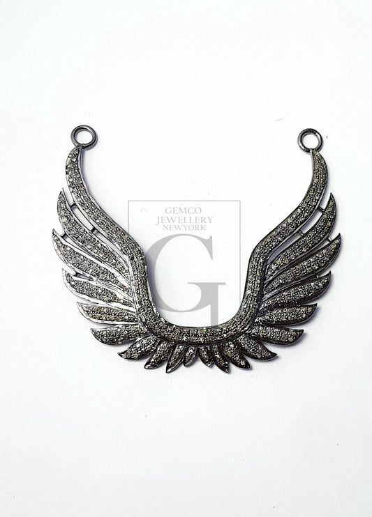 Very beautiful designer Rosecut pave diamond wings pendant 925 sterling silver handmade finish wings style diamond pendant jewelry