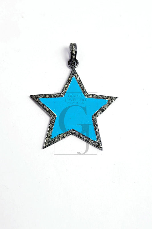 Enameling designer Star Shaped Rosecut pave diamond pendant 925 sterling silver handmade finish beautiful diamond pendant jewelry