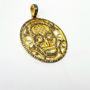 Skull designer Rosecut pave diamond pendant 925 sterling silver handmade finish diamond jewelry pendant