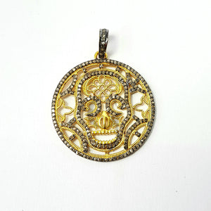 Skull designer Rosecut pave diamond pendant 925 sterling silver handmade finish diamond jewelry pendant