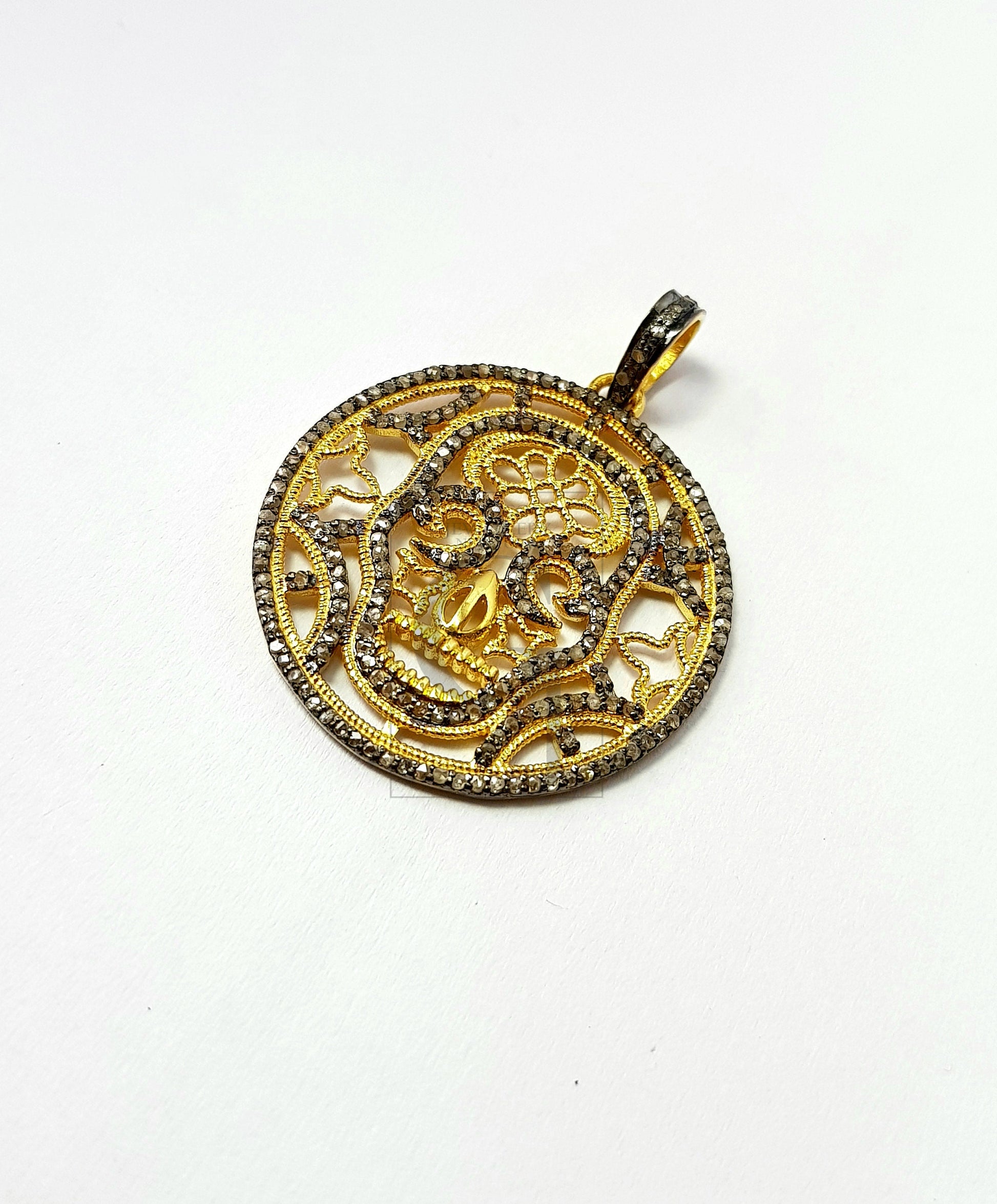 Skull designer Rosecut pave diamond pendant 925 sterling silver handmade finish diamond jewelry pendant