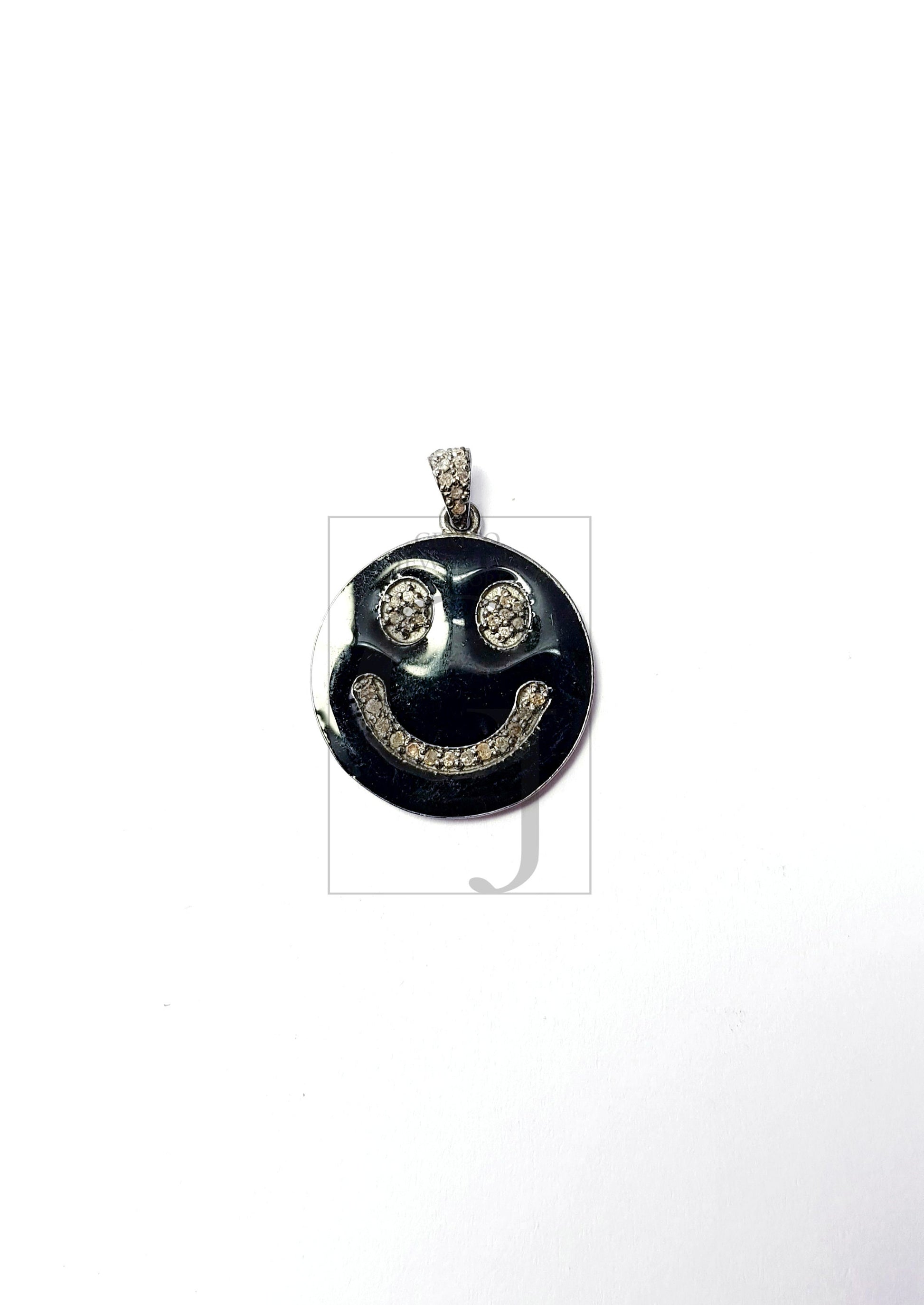 Smiley design Rosecut pave diamond pendant 925 sterling silver handmade finish enamel diamond pendant jewelry bakelite pendent gift jewelry