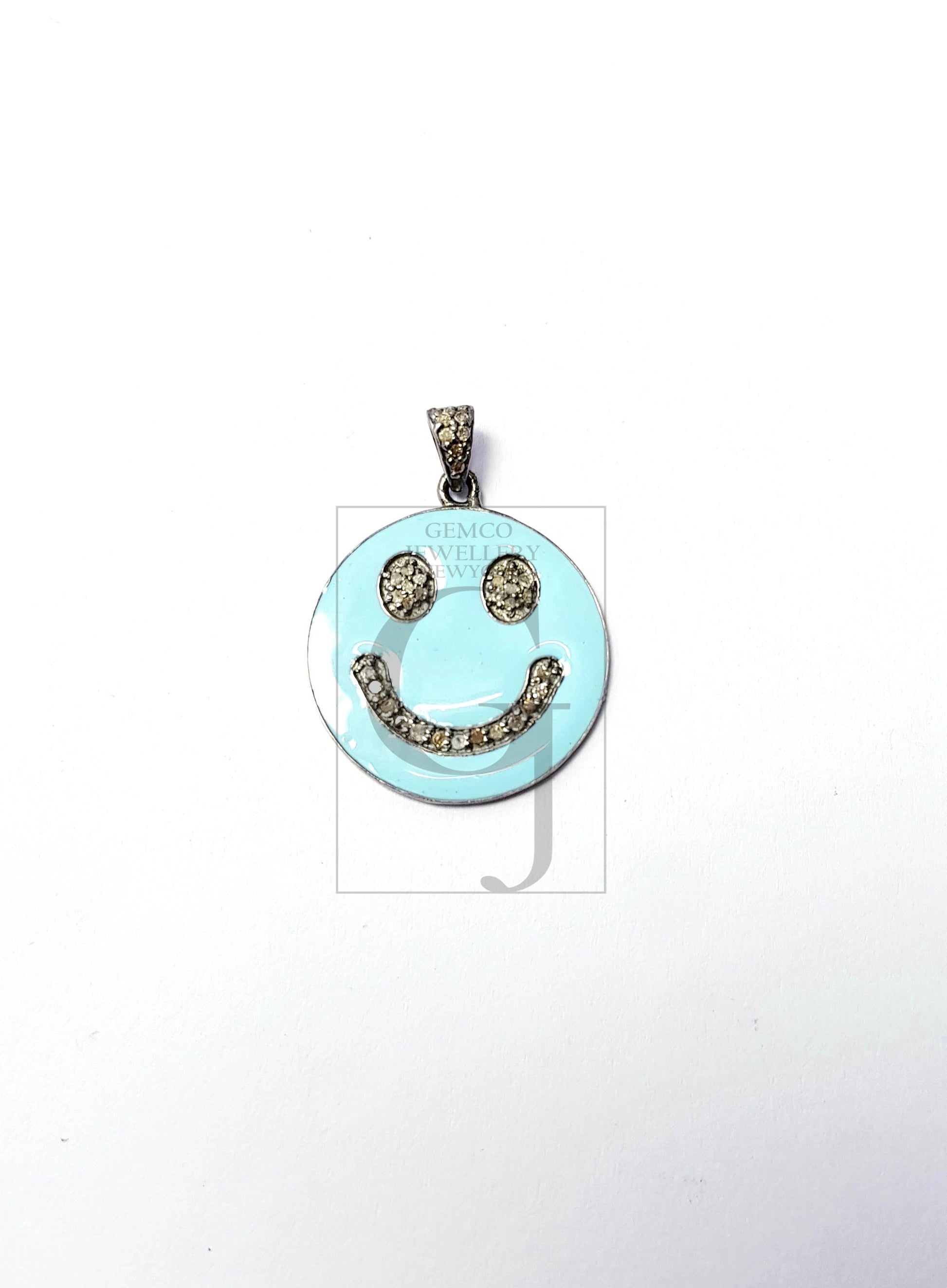 Smiley design Rosecut pave diamond pendant 925 sterling silver handmade finish enamel diamond pendant jewelry bakelite pendent gift jewelry