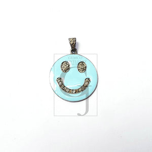 Smiley design Rosecut pave diamond pendant 925 sterling silver handmade finish enamel diamond pendant jewelry bakelite pendent gift jewelry