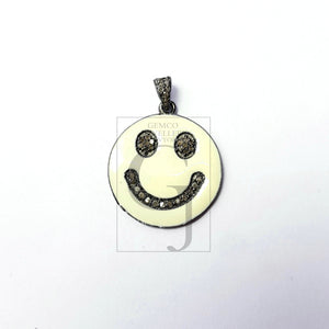 Smiley design Rosecut pave diamond pendant 925 sterling silver handmade finish enamel diamond pendant jewelry bakelite pendent gift jewelry