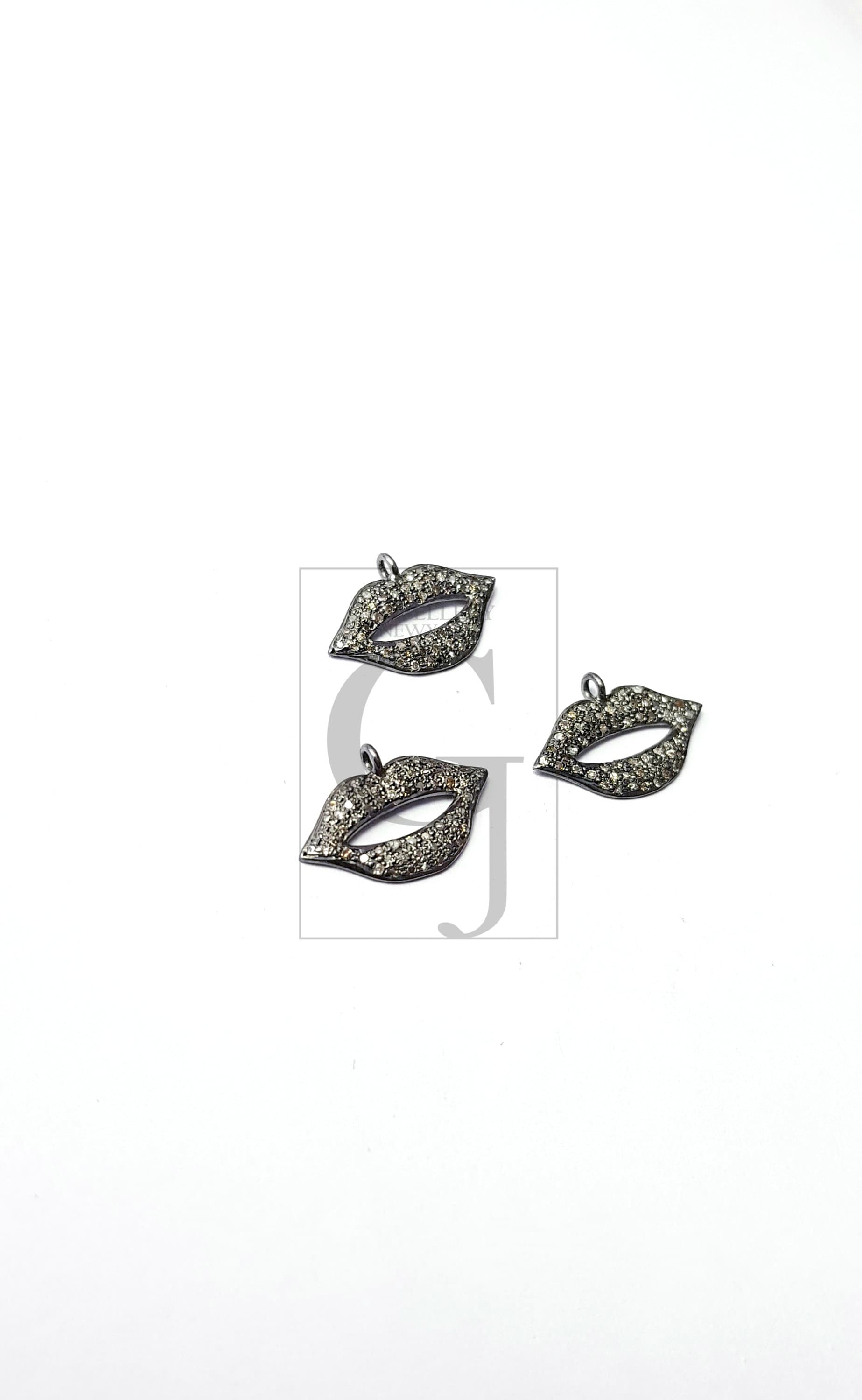 Beautiful Rosecut Pave Diamond Pendant 925 Sterling Silver Handmade Finish Lips Shaped  Diamond Pendant Jewelry