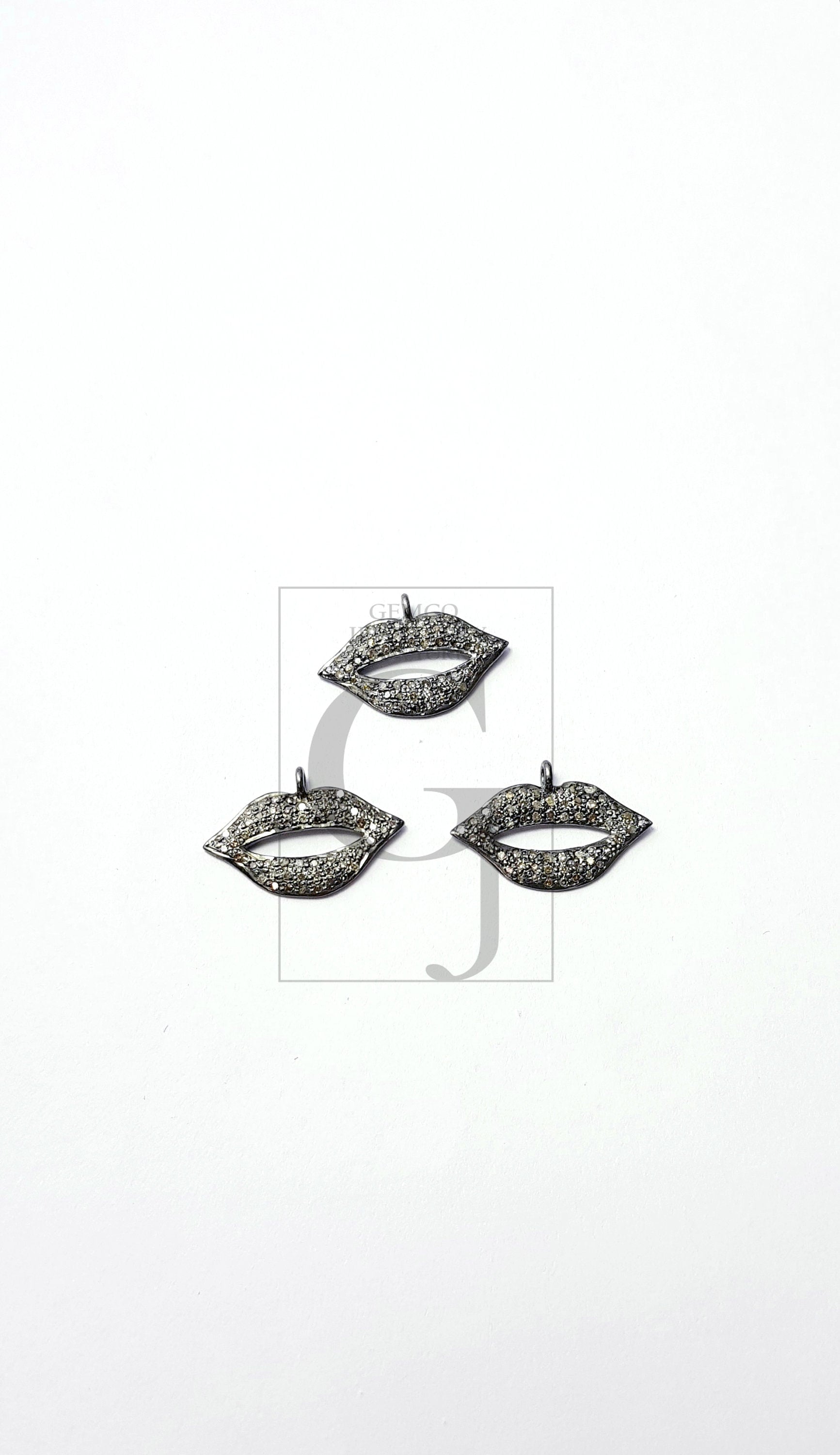 Beautiful Rosecut Pave Diamond Pendant 925 Sterling Silver Handmade Finish Lips Shaped  Diamond Pendant Jewelry