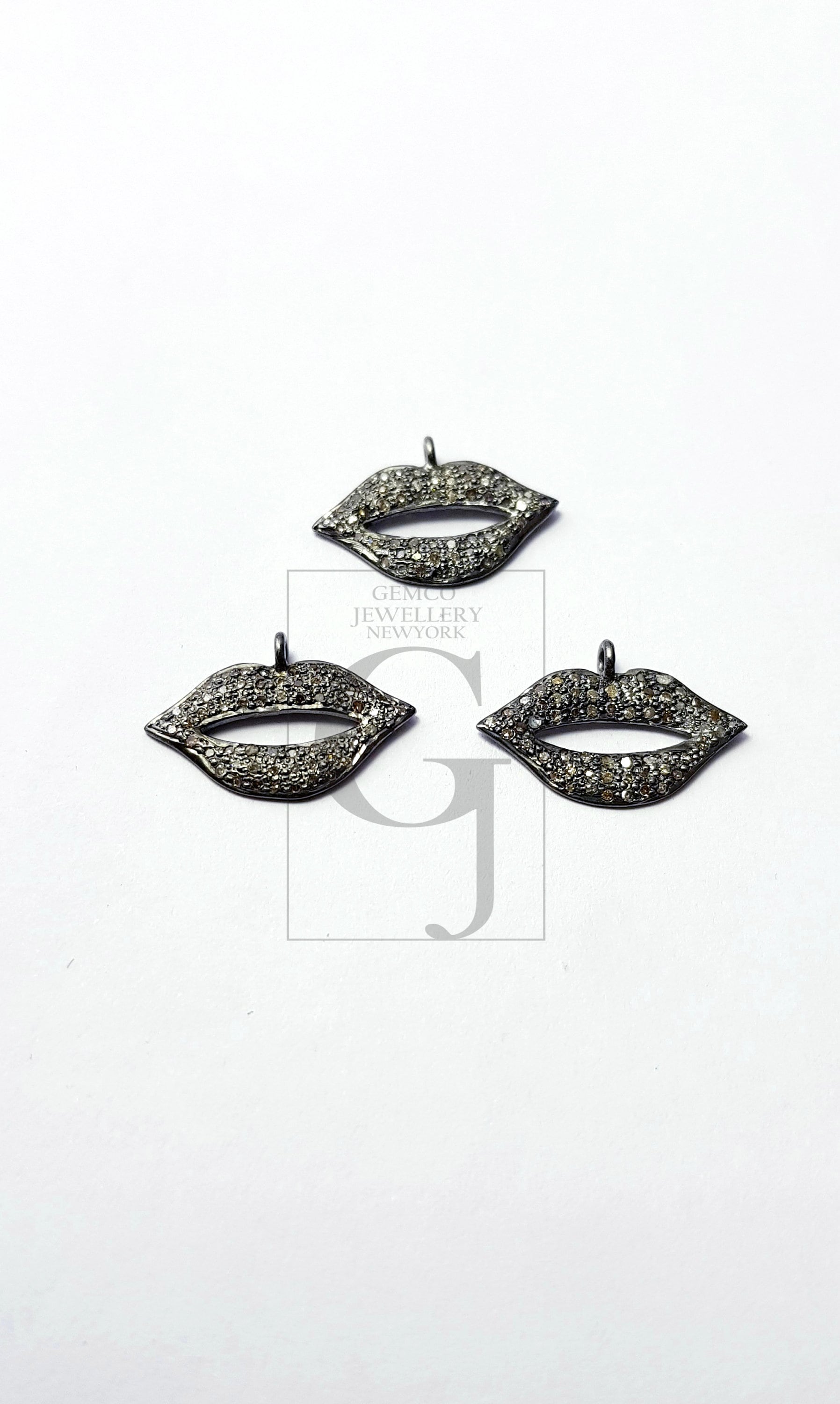 Beautiful Rosecut Pave Diamond Pendant 925 Sterling Silver Handmade Finish Lips Shaped  Diamond Pendant Jewelry