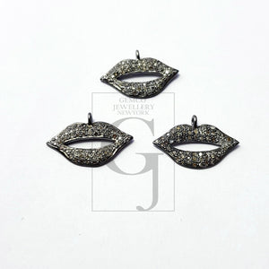 Beautiful Rosecut Pave Diamond Pendant 925 Sterling Silver Handmade Finish Lips Shaped  Diamond Pendant Jewelry