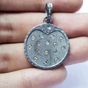 Very beautiful round textured rose cut pave diamond pendant 925 sterling silver handmade stylish diamond coin pendant jewelry ready to ship