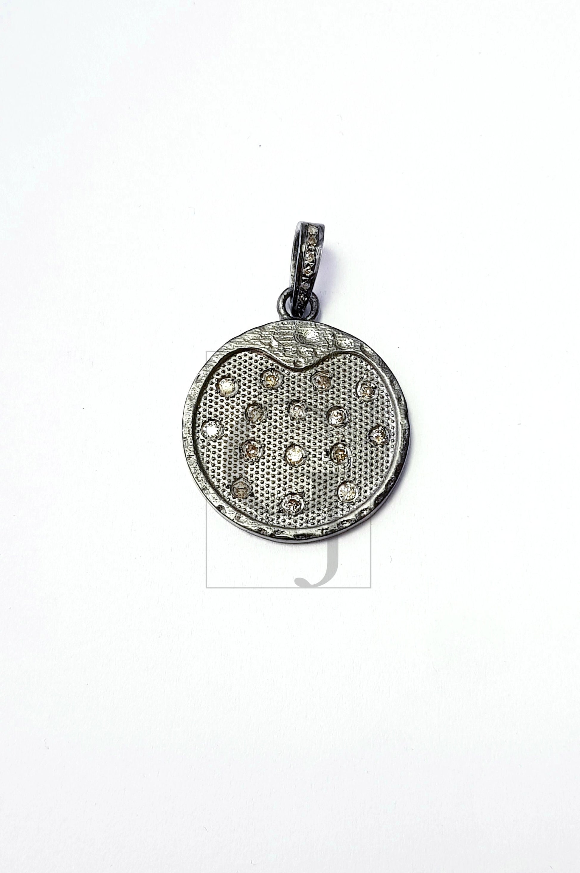 Very beautiful round textured rose cut pave diamond pendant 925 sterling silver handmade stylish diamond coin pendant jewelry ready to ship