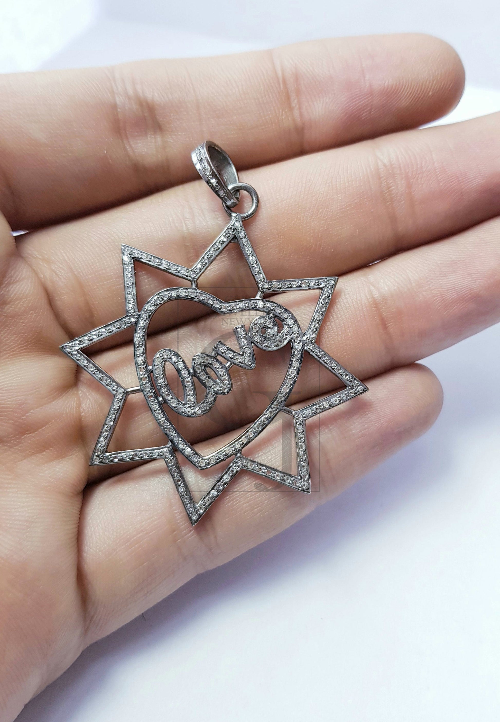 very beautiful designer heart love pendant Rosecut pave diamond pendant 925 sterling silver handmade finish design diamond pendant jewelry