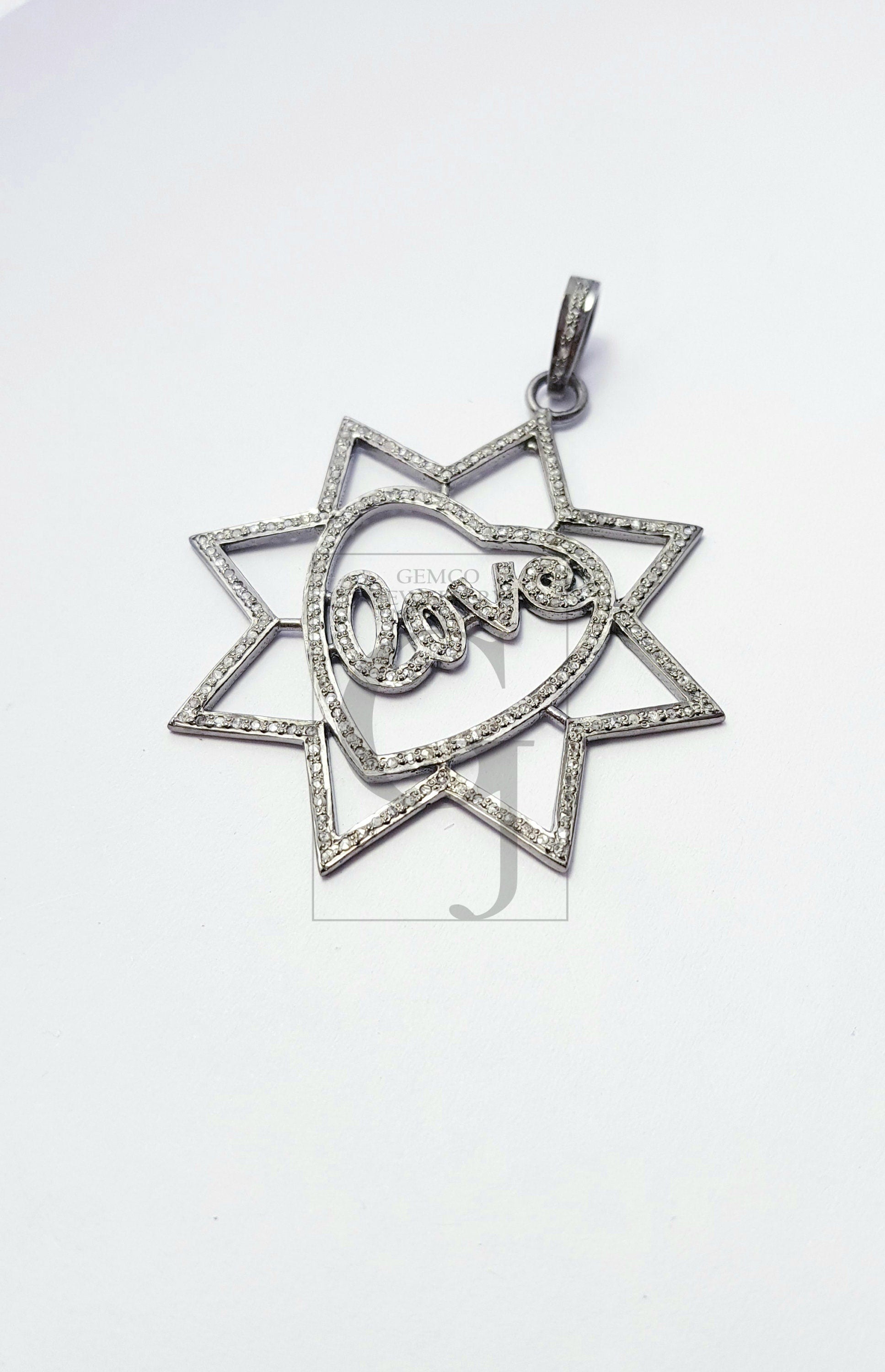 very beautiful designer heart love pendant Rosecut pave diamond pendant 925 sterling silver handmade finish design diamond pendant jewelry