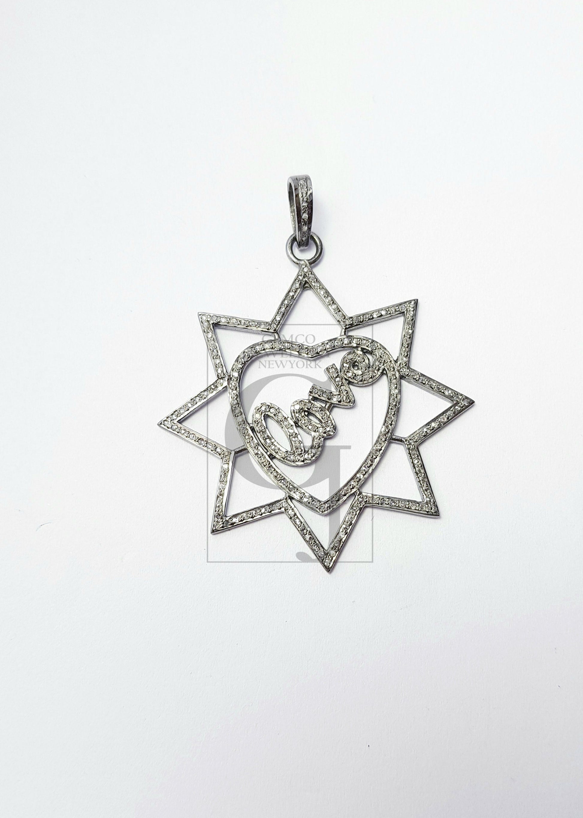 very beautiful designer heart love pendant Rosecut pave diamond pendant 925 sterling silver handmade finish design diamond pendant jewelry