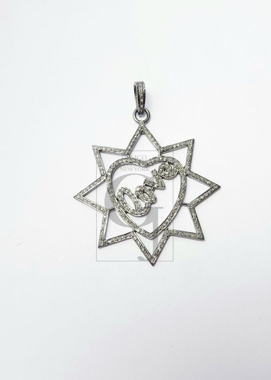 very beautiful designer heart love pendant Rosecut pave diamond pendant 925 sterling silver handmade finish design diamond pendant jewelry
