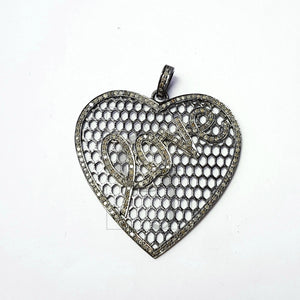 Heart shaped very beautiful designer  Rocecut pave diamond love pendant 925 sterling silver handmade finish love diamond pendant jewelry