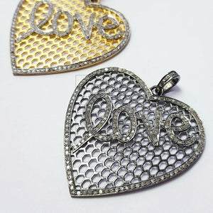 Heart shaped very beautiful designer  Rocecut pave diamond love pendant 925 sterling silver handmade finish love diamond pendant jewelry