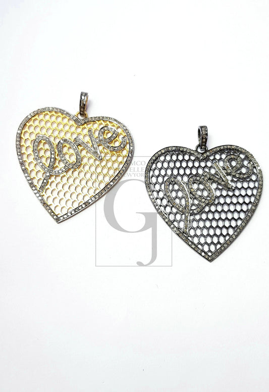 Heart shaped very beautiful designer  Rocecut pave diamond love pendant 925 sterling silver handmade finish love diamond pendant jewelry
