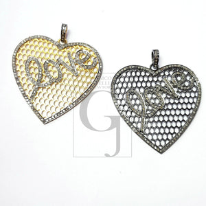 Heart shaped very beautiful designer  Rocecut pave diamond love pendant 925 sterling silver handmade finish love diamond pendant jewelry