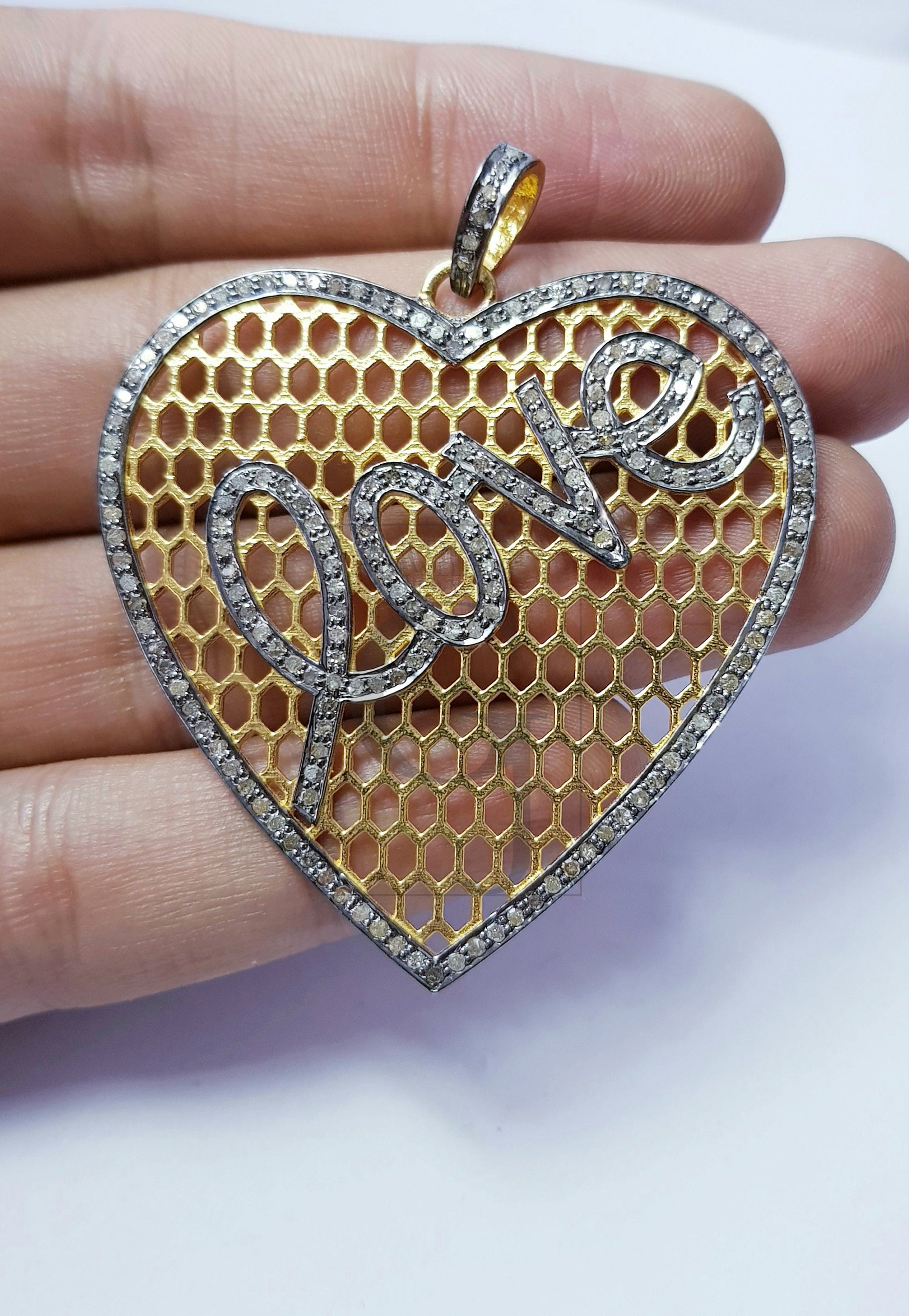 Heart shaped very beautiful designer  Rocecut pave diamond love pendant 925 sterling silver handmade finish love diamond pendant jewelry