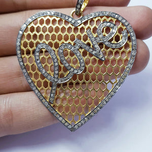 Heart shaped very beautiful designer  Rocecut pave diamond love pendant 925 sterling silver handmade finish love diamond pendant jewelry