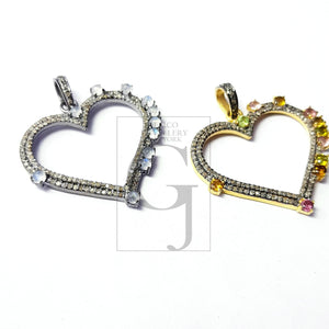 Very beautiful heart design Rosecut pave diamond pendant 925 sterling silver handmade love style finish diamond pendant jewelry