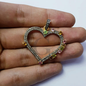 Very beautiful heart design Rosecut pave diamond pendant 925 sterling silver handmade love style finish diamond pendant jewelry