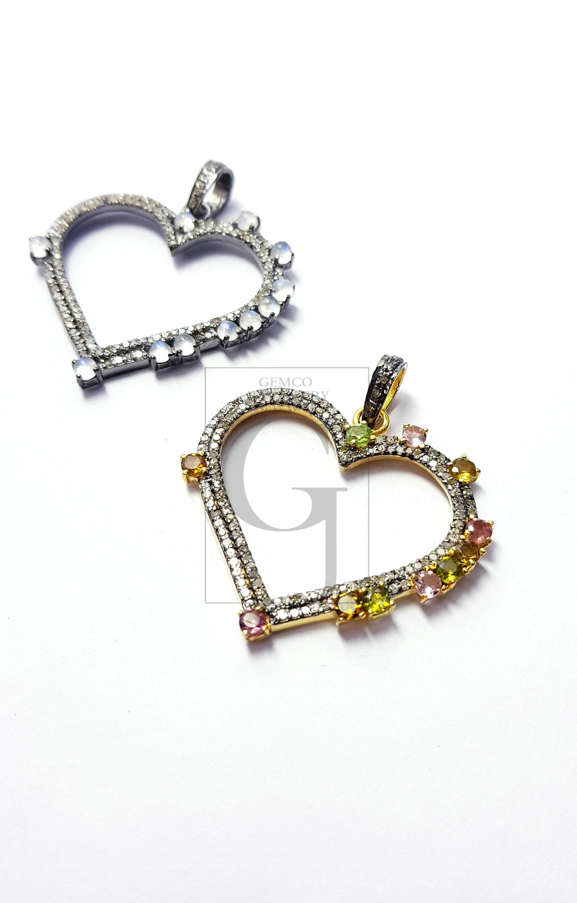 Very beautiful heart design Rosecut pave diamond pendant 925 sterling silver handmade love style finish diamond pendant jewelry
