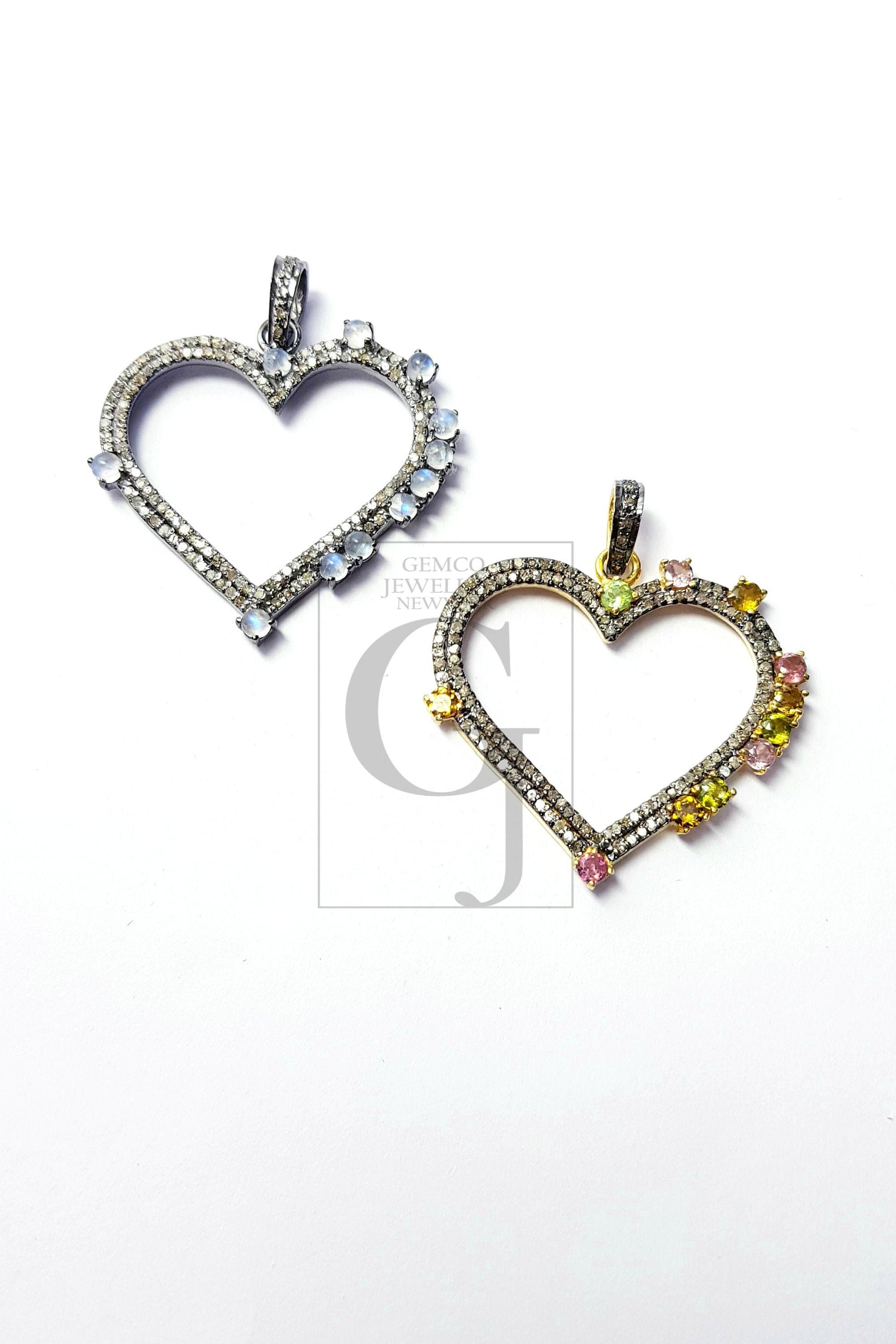 Very beautiful heart design Rosecut pave diamond pendant 925 sterling silver handmade love style finish diamond pendant jewelry