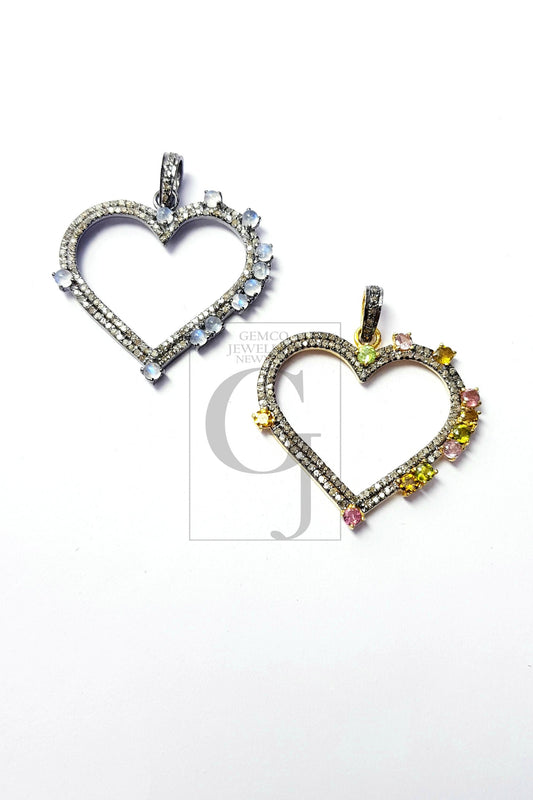 Very beautiful heart design Rosecut pave diamond pendant 925 sterling silver handmade love style finish diamond pendant jewelry