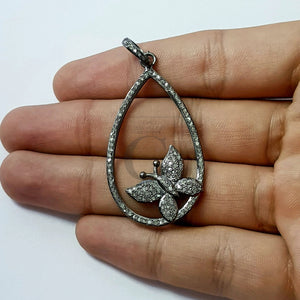Latest butterfly designer Rosecut pave diamond pendant 925 sterling silver handmade finish diamond jewelry pendant