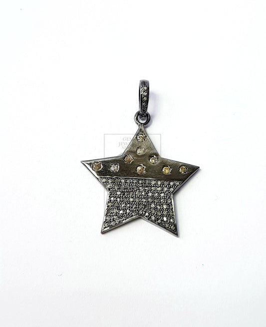 Beautiful Star Designer Rosecut Pave Diamond Pendant 925 Sterling Silver Handmade Finish Diamond Jewelry Necklace Pendant
