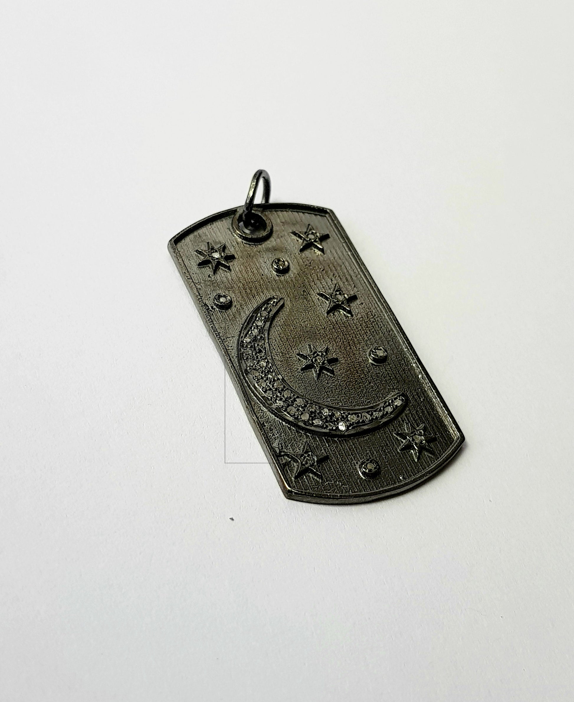 Very beautiful moon star designer Rosecut pave diamond pendant 925 sterling silver handmade finish diamond jewelry pendant dogtag shaped