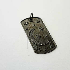 Very beautiful moon star designer Rosecut pave diamond pendant 925 sterling silver handmade finish diamond jewelry pendant dogtag shaped