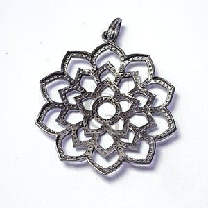 Pave diamond rosecut pendant 925 sterling silver pendant handmade diamond pendant very beautiful flower cutting design diamond pendant