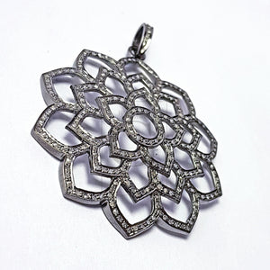 Pave diamond rosecut pendant 925 sterling silver pendant handmade diamond pendant very beautiful flower cutting design diamond pendant