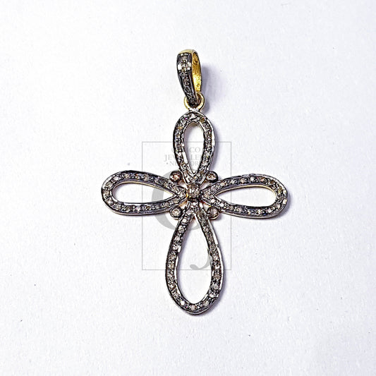Pave Diamond Rosecut Pendant 925 Sterling Silver Pendant Handmade Diamond Pendant Beautifully Designed Cross Shaped Diamond Charm Pendant