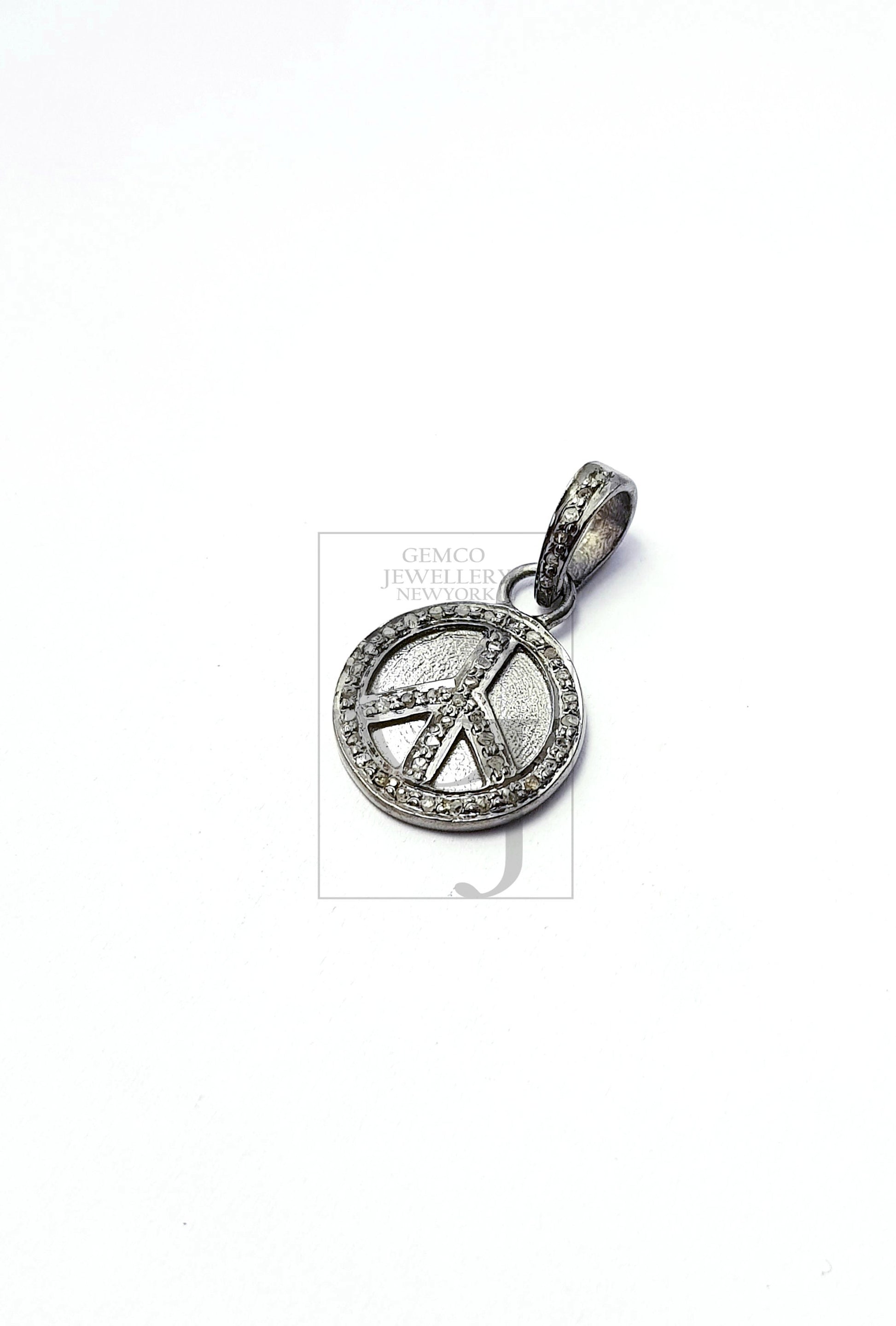 Peace design circle shaped diamond charm pendant Pave diamond rosecut pendant 925 sterling silver finish pendant handmade diamond pendant