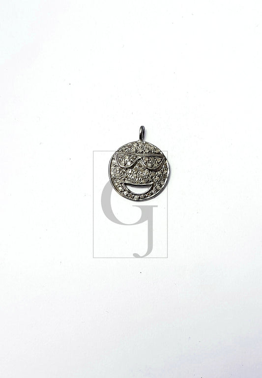 Cool Smiley Designer Rosecut Pave Diamond Pendant 925 Sterling Silver Handmade Finish Diamond Pendant Jewelry