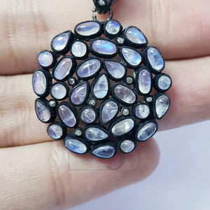 Very beautiful rain moonstone Rosecut pave diamond pendant 925 sterling silver handmade finish diamond jewelry pendant